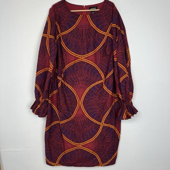 Size 14 Ashro Sheath Pink Yellow Datenight Party Cruise Dress African Ankara - Picture 1 of 12